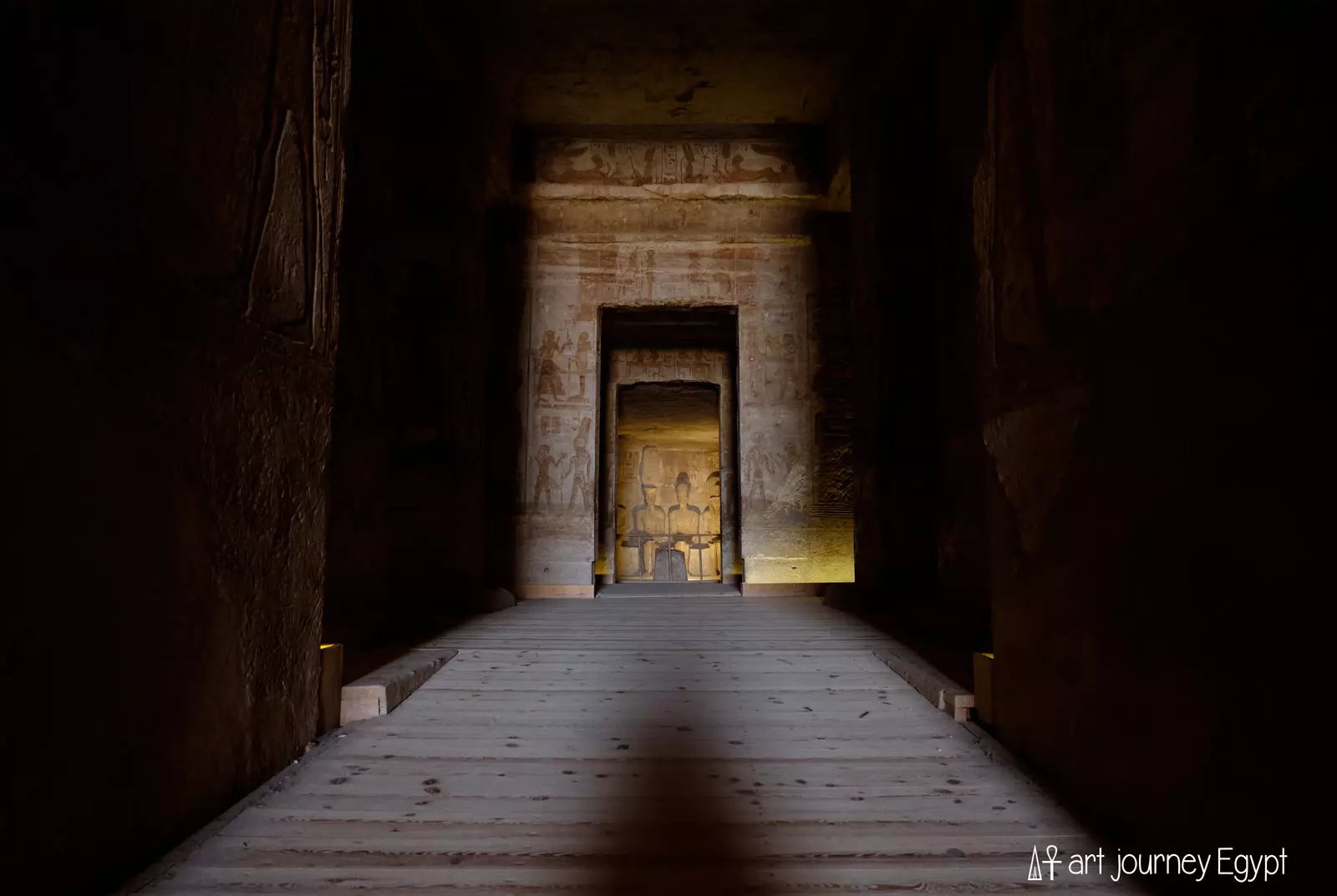 Inside Ramses' temple of Abu Simbel, statues of Ptah, Amun-Ra, Ramses, and Ra-Horakhty